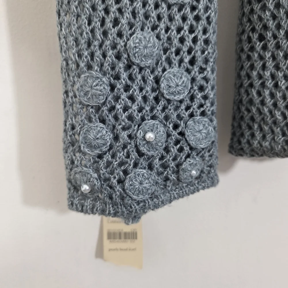 NWT Coldwater Creek Pearly Bead Scarf Open Knit Pearl Accent Boho Rectangle